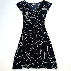 London Times Elegant Black and White Atomic Patterned Dress 4